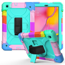 For Samsung Galaxy Tab A 10.1 (2019) T510/T515 Shockproof PC + Silicone Combination Case with Holder & Hand Strap & Shoulder Strap(Colorful + Mint Green)