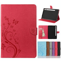 For Samsung Galaxy Tab S8 / Galaxy Tab S7 T870 / T875 Butterfly Flower Embossing Pattern Horizontal Flip Leather Case with Holder & Card Slots & Wallet(Magenta)