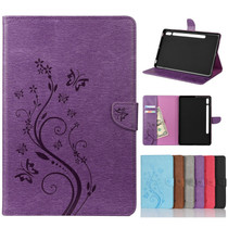 For Samsung Galaxy Tab S8 / Galaxy Tab S7 T870 / T875 Butterfly Flower Embossing Pattern Horizontal Flip Leather Case with Holder & Card Slots & Wallet(Purple)