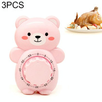 3 PCS Cartoon Bear Timer Kitchen Gadget Mechanical Timer(Pink)