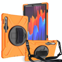 For Samsung Galaxy Tab S9 / Galaxy Tab S8 / Galaxy Tab S7 (2020) T870 Shockproof Colorful Silicone + PC Protective Case with Holder & Shoulder Strap & Hand Strap & Pen Slot(Orange)