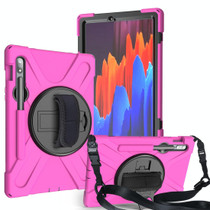 For Samsung Galaxy Tab S9 / Galaxy Tab S8 / Galaxy Tab S7 (2020) T870 Shockproof Colorful Silicone + PC Protective Case with Holder & Shoulder Strap & Hand Strap & Pen Slot(Rose Red)