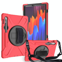 For Samsung Galaxy Tab S9 / Galaxy Tab S8 / Galaxy Tab S7 (2020) T870 Shockproof Colorful Silicone + PC Protective Case with Holder & Shoulder Strap & Hand Strap & Pen Slot(Red)