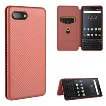 For BlackBerry KEY2 Carbon Fiber Texture Horizontal Flip TPU + PC + PU Leather Case with Card Slot(Brown)