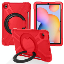 For Samsung Galaxy Tab S6 Lite P610 PC + Silicone Shockproof Combination Case with 360 Degree Rotating Holder & Handle & Pen Slot(Red + Black)