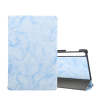 For Samsung Galaxy Tab S8 / Galaxy Tab S7 T870 Marble Texture Pattern Horizontal Flip Leather Case, with Three-folding Holder & Sleep / Wake-up(Blue)