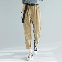 Retro Art All-match Casual Trousers Autumn And Winter Solid Color Corduroy Elastic Pants (Color:Khaki Size:XL)