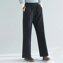 Corduroy Wide-leg Pants Womens High Waist Outer Wear Loose Vertical Striped Velvet Pants Panty Pants (Black)