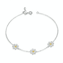 S925 Sterling Silver Platinum Plated Bracelet Cute Daisy Bracelet