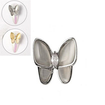 10 PCS Butterfly Nail Art Accessories Golden Three-dimensional Cat's Eye Butterfly Zircon DIY Nail Decoration Accessories(Silver 4 15x16 MM)