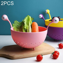 2 PCS Cartoon Little Monster Shape Drain Basket Household Washing Vegetable Fruit Plastic Drying Fruit Basket(Pink)