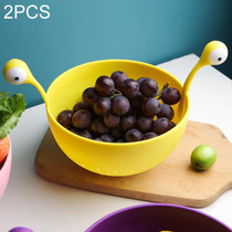 2 PCS Cartoon Little Monster Shape Drain Basket Household Washing Vegetable Fruit Plastic Drying Fruit Basket(Yellow)