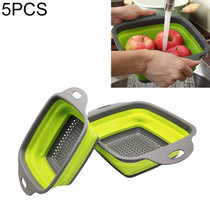 5 Sets Square Foldable Drain Basket Set Kitchen Silicone Fruit Vegetables Retractable Filter, Specification: Small + Large(Green)
