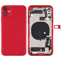 Battery Back Cover Assembly (with Side Keys & Power Button + Volume Button Flex Cable & Wireless Charging Module & Motor & Charging Port & Speaker Ringer Buzzer & Card Tray & Camera Lens Cover) for iPhone 11(Red)