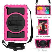 For Samsung Galaxy Tab A 10.1 2019 (T510 / T515) 360 Degree Rotation PC + Silicone Shockproof Combination Case with Holder & Hand Grip Strap & Neck Strap(Hot Pink)