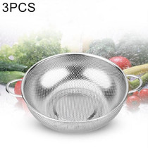 3 PCS Stainless Steel Round Wash Basket Binaural Wash Rice Basket Drain Basin, Inner Diameter:22cm