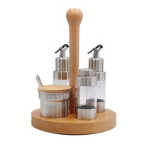 Wooden Creative Seasoning Jar Set Kitchen Rack(Round)