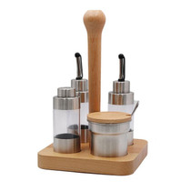 Wooden Creative Seasoning Jar Set Kitchen Rack(Square)