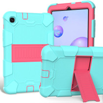 For Samsung Galaxy Tab A 8.4 (2020) Shockproof Two-Color Silicone Protection Case with Holder(Aqua+Hot Pink)