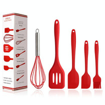 5 In 1 Pot Spatula Silicone Spatula Egg Beater Cooking Baking Tool Set(Red)