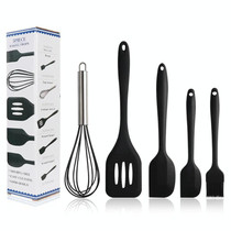 5 In 1 Pot Spatula Silicone Spatula Egg Beater Cooking Baking Tool Set(Black)