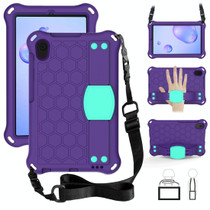 For Galaxy Tab A 8.4(2020) T307 Honeycomb Design EVA + PC Material Four Corner Anti Falling Flat Protective Shell With Strap(Purple+Aqua)