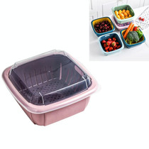 Creative Multifunctional Double-deck Drain Basket Kitchen Refrigerator Fresh Box Plastic Fruit Storage Basket with Lid(Pink)