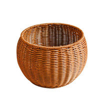 Round Snack Basket Rattan Woven Home Fruit and Vegetable Storage Basket Kitchen Drain Basket, Size:25 x 18 cm(Brown)