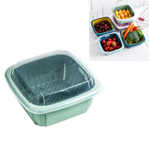 Creative Multifunctional Double-deck Drain Basket Kitchen Refrigerator Fresh Box Plastic Fruit Storage Basket with Lid(Matcha Green)