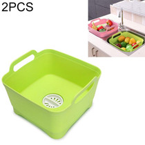 2 PCS Multifunctional Mobile Sink Kitchen Plastic Vegetable Washing Basket Fruit And Vegetable Storage Drain Basket(Green)