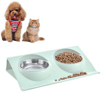 Stainless Steel Pet Bowl Slope Plastic Anti-skid Anti-splash Food Feeder, Size:L(Green)