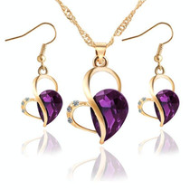 Cute Heart Shaped Crystal Stud Necklace Jewellery Set(Purple)