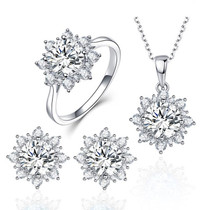3 PCS/Set Snow Shape Gemstone Jewelry Set For Women, Ring Size:10(White)