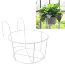 Balcony Fence Round Metal Flower Stand Wrought Iron Wall-mounted Flower Pot Stand, Size:L(White)