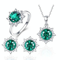 3 PCS/Set Snow Shape Gemstone Jewelry Set For Women, Ring Size:9(Green)