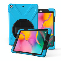 For Galaxy Tab A 10.1 2019 T510/T515   360 Degree Rotation PC + Silicone Protective Case with Holder & Hand-strap(Light Blue)