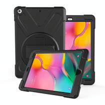 For Galaxy Tab A 10.1 2019 T510/T515   360 Degree Rotation PC + Silicone Protective Case with Holder & Hand-strap(Black)