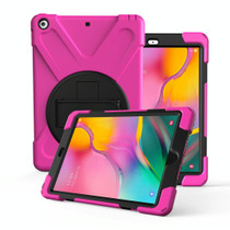 For Galaxy Tab A 10.1 2019 T510/T515   360 Degree Rotation PC + Silicone Protective Case with Holder & Hand-strap(Rose Red)