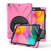 For Galaxy Tab A 10.1 2019 T510/T515   360 Degree Rotation PC + Silicone Protective Case with Holder & Hand-strap(Pink)