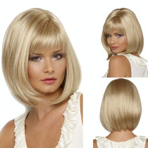 Short Straight Hair Bob Haircut Wig Chemical Fiber Hair Headgear for Women(Champagne Gold)