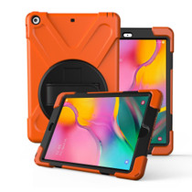For Galaxy Tab A 10.1 2019 T510/T515   360 Degree Rotation PC + Silicone Protective Case with Holder & Hand-strap(Orange)