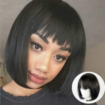 Neat Bang Bobo Short Straight Hair Wig Chemical Fiber Hair Headgear for Women (Black)