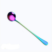 2 PCS Stainless Steel Rainbow Long Handled Coffee Scoops Cold Drink Stirring Spoon for Dessert Cake, Style:Round Spoon(Colorful)
