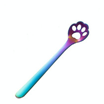 Stainless Steel Creative Cat Claw Coffee Spoon Dessert Cake Spoon, Style:Hollow Cat Claw Spoon, Color:Colorful