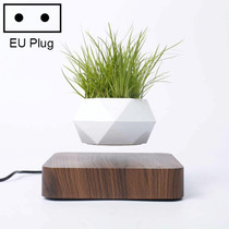 Diamond Plastic Flower Pot + Dark Wood Grain Base Magnetic Levitation Potted Plant Home Decoration, EU Plug