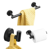 3 In 1 Matte 304 Stainless Steel Towel Bar Paper Towel Rack Hook Bathroom Accessories Bath Shower Set, Color:Black