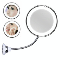 Suction Cup Type LED Lighted Makeup Mirror Flexible Wall Mounted Folding Mirror