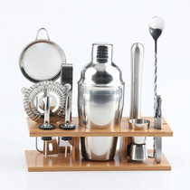 11 in 1 Stainless Steel Cocktail Shaker Tools Set with Wooden Mount, Capacity: 550ml