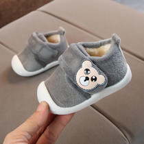Baby Plus Velvet Thick Warm Coral Fleece Soft Bottom Non-slip Cotton Shoes, Size:18(Grey)