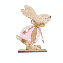2 PCS Creative Easter Home Wooden Rabbit Decorative Ornaments(Powdered Flower )